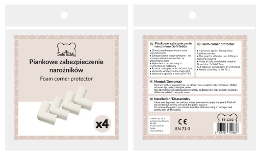 Penová ochrana, kryt na rohy rohov nábytku, 3M, 4ks SafeTeddy