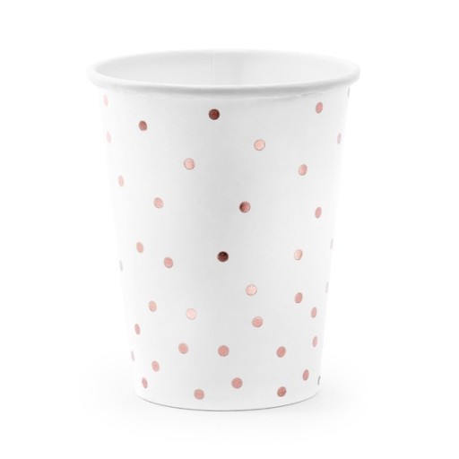 260 ml biele papierové poháre s bodkami z ružového zlata - 6 kusov