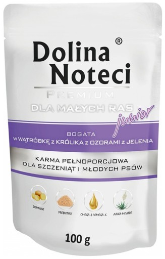 DOLINA NOTECI JUNIOR bezobilné mokré krmivo pre šteňatá RABBIT LIVER 100g