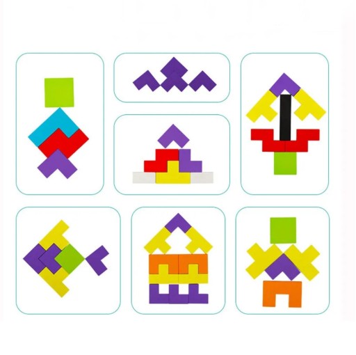 DREVENÉ PUZZLE BLOCKS TETRIS TANGRAM PUZZZLE
