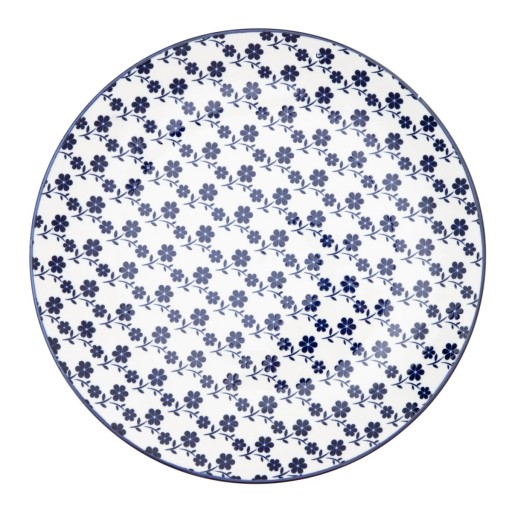 Jedálenský tanier NAVIA, námornícka modrá, s kvetmi, 27 cm, HOMLA