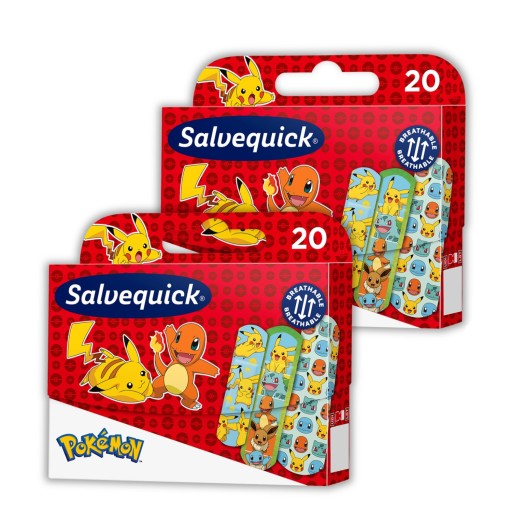 2x náplasti SALVEQUICK POKEMON pre deti VODEODOLNÉ priedušné 20 ks.