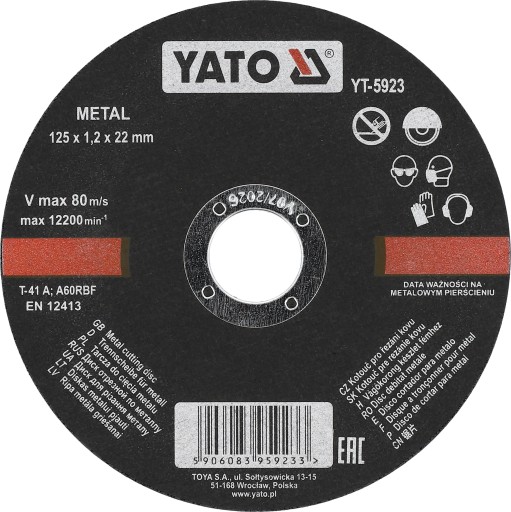 KOVOVÉ REZNÉ KOTÚČE 125x1,2x22,2mm YATO 10 KS