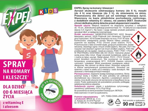 Sprej na KOMÁRE a KLIŠŤATY pre deti Expel Kids od 6 mesiacov - 90ml