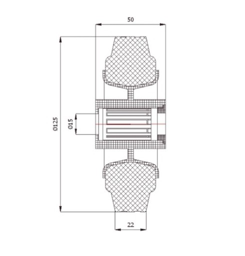20T Plastové a gumené koliesko, priemer 125 mm, priemer 15 mm