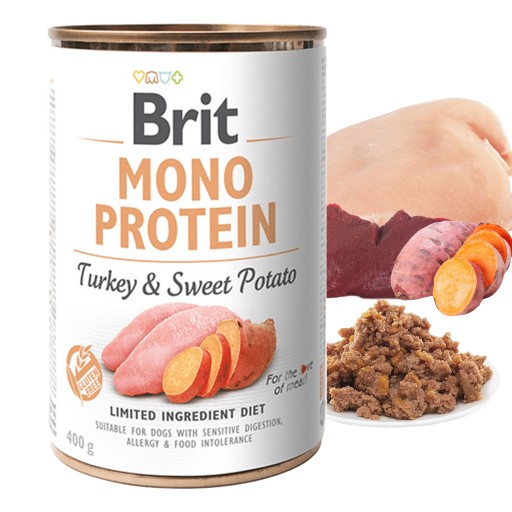 BRIT MONO Mokré krmivo pre psov Morčacie sladké zemiaky 400g
