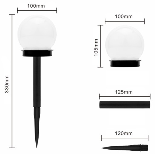 LED SOLÁRNA ZÁHRADNÁ LAMPA BIELA GUĽA 10cm