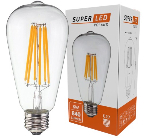 LED žiarovka E27 vlákno 6W ST64 840 lumenov neutrálna SuperLED