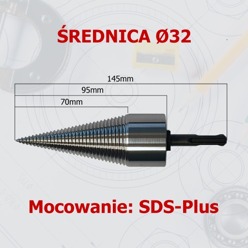 ŠNEK 32 mm na štiepanie dreva, KUŽEL, VŔTAČKA PRE VŔTAČKU SDS