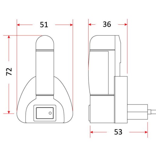 Nočná lampa do LED zásuvky s vypínačom LN-02, červená