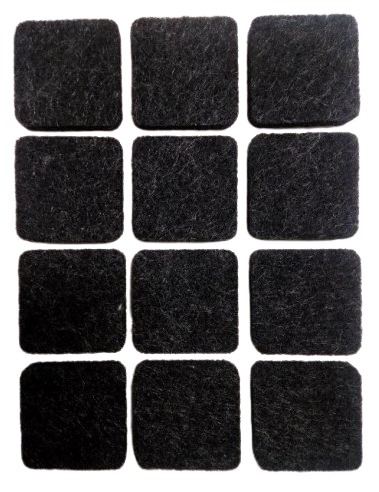 Plstené podložky pod nábytok, stoličky, taburetky, 12 kusov, čierne, štvorcové, tl