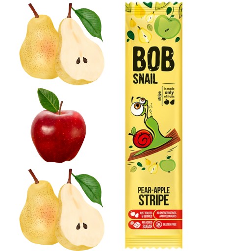 BOB SNAIL Stripe snack jablko hruška 100% ovocie bez konzervantov 14g.