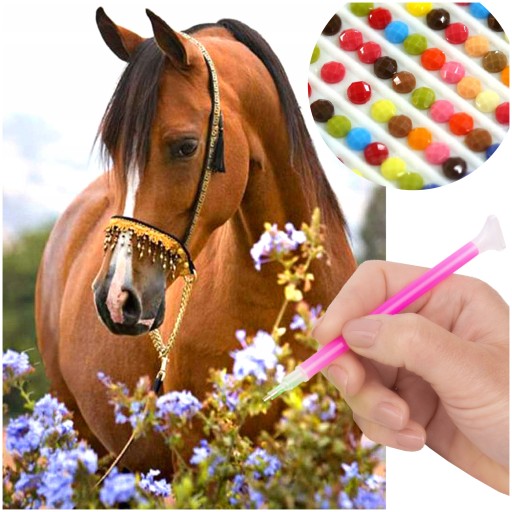 OBRÁZOK Diamantové vyšívanie HORSE Diamond Painting FLOWERS 5D diamantový rezací papier