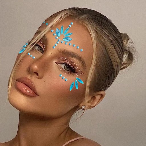 Kryštáľové 3D nálepky na tvár MAKE UP festival SAMOLEPIACA MODRÁ