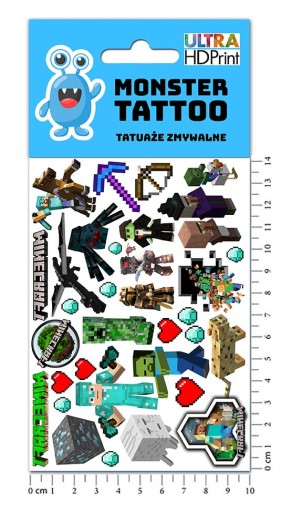 UMÝVAJÚCE DOČASNÉ TETOVANIE PRE DETSKÉ DETSKÉ MINECRAFT ORIGINÁLNE VZORKY