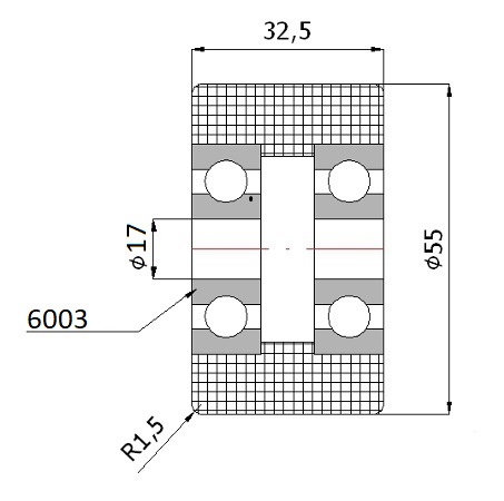 VALEC fi 55 DVOJITÉ LOŽISKO do 120 kg 17mm