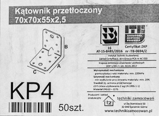 Konektor Tesársky štvorhran 70x70x55x2,5mm KP4