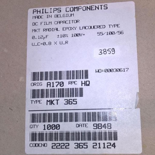 Kondenzátor MKT365 Philips 120nF 100V R5 10% x10
