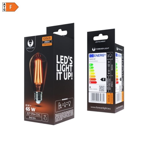 LED E27 zlatá ST64 žiarovka 8W 840lm COG 2700K
