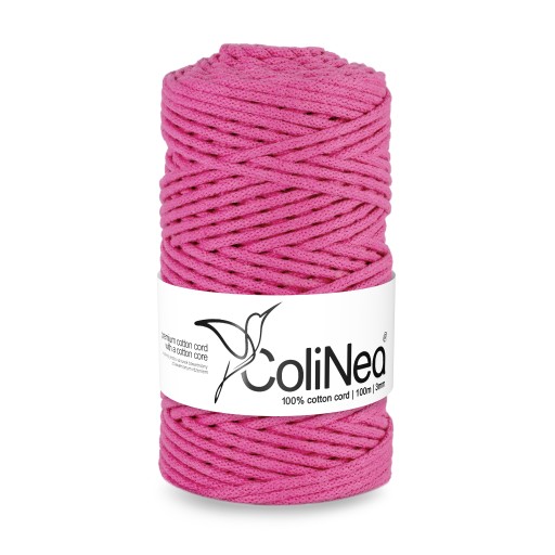 ColiNea pletená makramé šnúrka 100% bavlna, 3mm 100m, fuchsia