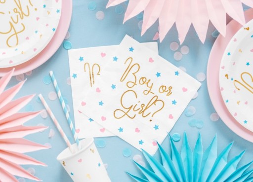 BOY or GIRL BABY SHOWER GENDER REVEAL papierové poháre 200ml 6ks