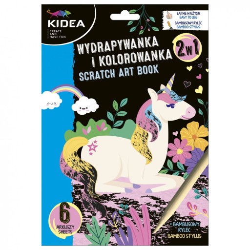 Kidea Hra na vyfarbovanie a škrabanie 2v1 škrabacia hra Unicorns so stylusom