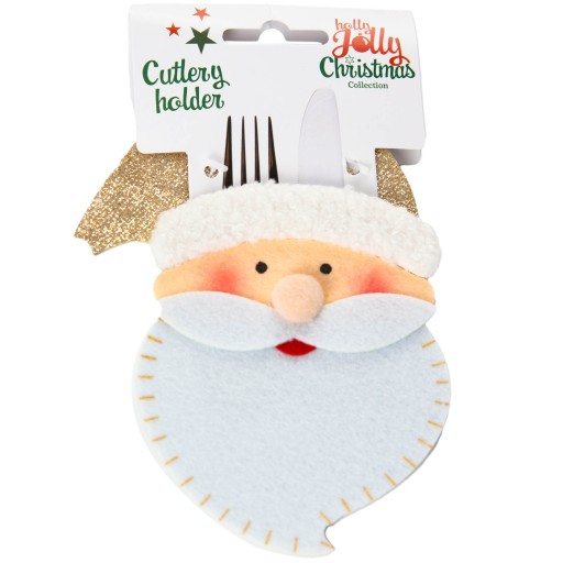 VIANOČNÉ VRECKO NÁDOBA NA PRÍBORY PLST SANTA 11,5X15 CM