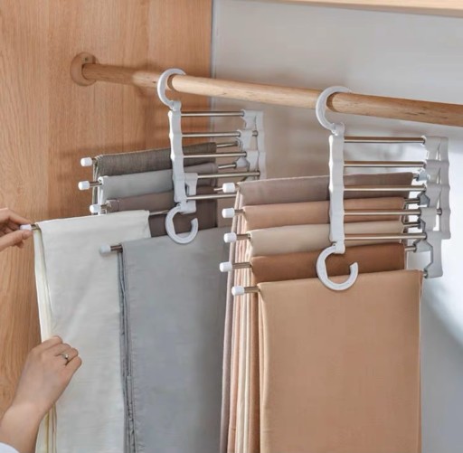 Organizérový vešiak na 5 párov nohavíc do šatníka, veľký, výsuvný, biely