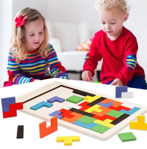 TETRIS PUZZLE DREVENÉ BLOKY MONTESSORI BLOCKS 3D LOGICKÁ HRA