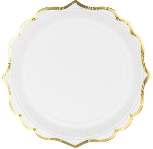 BIELE ZLATÉ papierové taniere 18 cm, 6 ks, na sväté prijímanie, svadbu, narodeniny