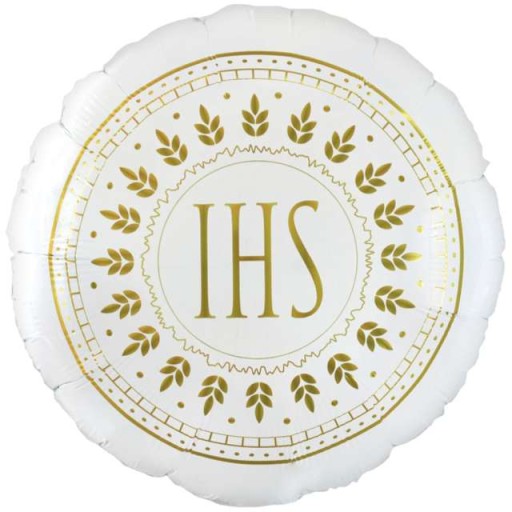 Biely fóliový balón SVÄTÉ PRIJÍMANIE Hostiteľ IHS
