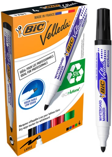 BIC SET VELLEDA 1701 okrúhly ZNAČOVAČ NA DOSKY 4 FARBY KRUHÝ SUCHÝ ZMAZAČ