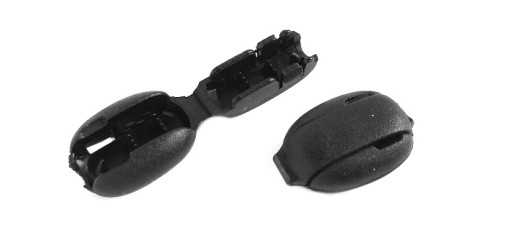 Upínací hrot na gumenú koncovku šnúrky 3 mm, plast, čierny, 10 ks.