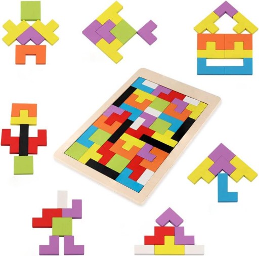 DREVENÉ 3D PUZZLE MONTESSORI DREVENÉ PUZZLE TETRIS 40 KUSOV DREVA