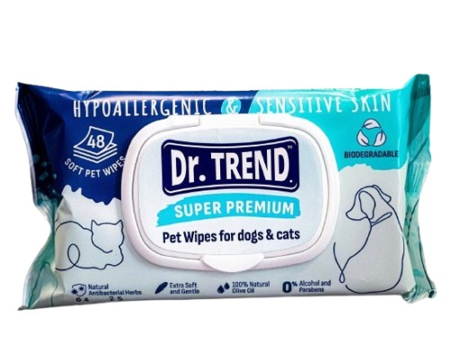 DR. TREND SUPER PREMIUM ošetrujúce obrúsky pre psov a mačky 48 ks.