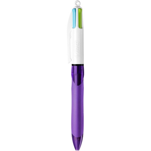 BIC 4 Colors Grip Fashion automatické guľôčkové pero, fialové, 4 farby náplní