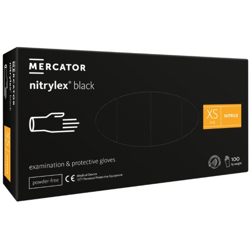 ČIERNE nitrilové rukavice MERCATOR NITRYLEX čierne AQL 1,5 roka XS 100 ks.