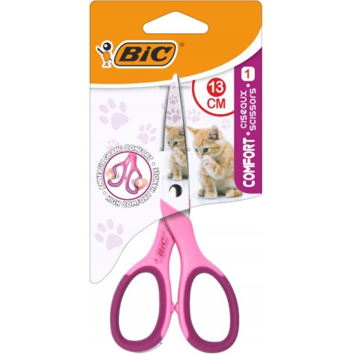 BIC školské nožnice 13 cm pre deti, dievčatá, gumené, ružové