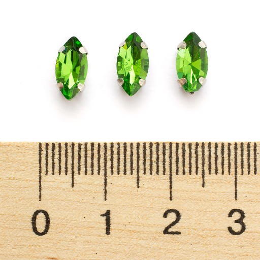 Štrasové kamienky na šitie, sklo, mosadz, konské oko, zelené, 10 mm, 10ks