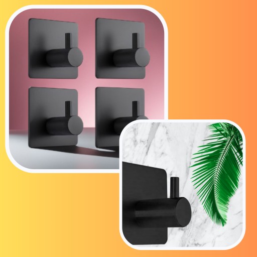 ČIERNA KÚPEĽŇOVÁ ÚCHYTKA NA UTERÁK, SAMOLEPIACA x4 ELEGANTNÁ SADA