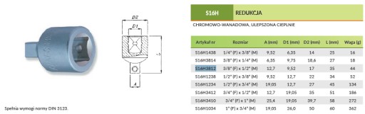 Redukcia 3/8''(F) x 1/2''(M) S16H3812 JONNESWAY