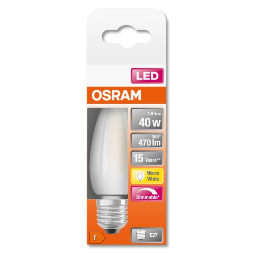 E27 B35 LED žiarovka 4,8W 2700K Stmievateľná OSRAM