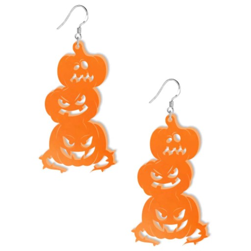 NÁUŠNICE oranžové HALLOWEENské tekvice TRI TVÁRE akryl