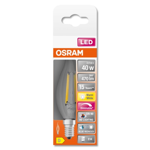 OSRAM LED plameňová žiarovka 3,4W = 40W E14 farba 2700