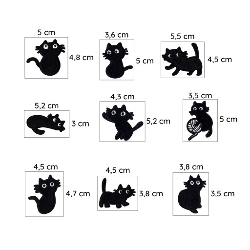 SET 9 ks Mačacie čierne nažehľovacie štítky Thermo