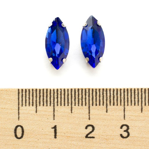 Štrasové kamienky na šitie v košíku, sklo a mosadz, konské oko 15x7mm, 10ks