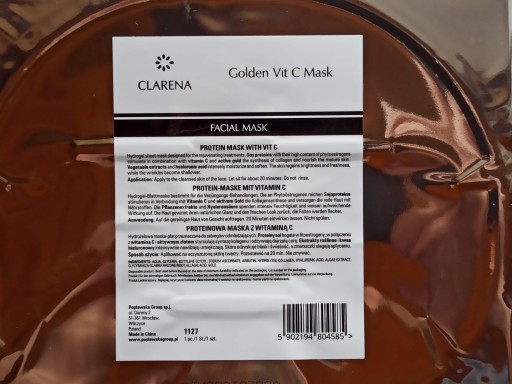 Clarena Golden Vit C hydrogélová maska proti vráskam s vitamínom C