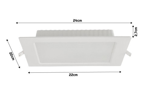 LED stropné svietidlo, zapustené, zapustené, 18W, 1980lm, 4000K, štvorcové
