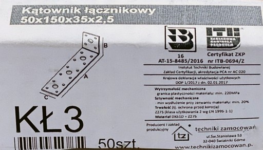 Tesársky spojovací štvorec 50x150x35x2,5 KŁ3