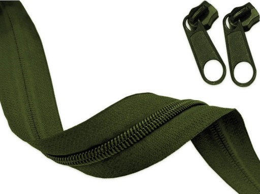 Páska na zips 5mm špirálový zips OLIVOVÝ KHAKI 5m + 10 zipsov